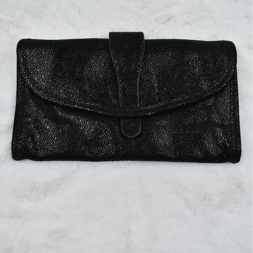 Nat & Nin Cowhide Leather Clutch Purse Black Soft & Supple Hand Bag Boho Chic